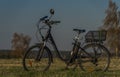 Black electric bike on ski slope in Budweis city with windy trees Royalty Free Stock Photo