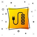 Black Electric extension cord icon isolated on white background. Power plug socket. Yellow square button. Vector Royalty Free Stock Photo