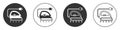 Black Electric iron icon isolated on white background. Steam iron. Circle button. Vector Royalty Free Stock Photo