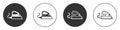 Black Electric iron icon isolated on white background. Steam iron. Circle button. Vector Royalty Free Stock Photo