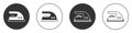 Black Electric iron icon isolated on white background. Steam iron. Circle button. Vector Royalty Free Stock Photo