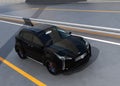 Black electric SUV driving on arc bridge Royalty Free Stock Photo