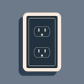 Black Electrical outlet in the USA icon isolated on grey background. Power socket. Long shadow style. Vector