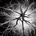 A black, electrified neuron rendered with volume concept