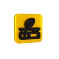 Black Electronic coffee scales icon isolated on transparent background. Weight measure equipment. Yellow square button.