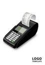 Black electronic payment terminal with numeric keypad, small display screen, and a protruding Royalty Free Stock Photo