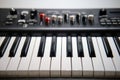 Black electronic piano  modern synthesizer with sliders for recording and sound tuning Royalty Free Stock Photo