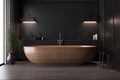 basin interior bathroom modern bathtub luxury furniture wood design home black. Generative AI. Royalty Free Stock Photo