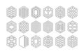 Black elegant and modern assorted isolated thin outline pointy hexagon shapes emblems icons set design elements on white