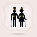 Black elegant senior Mr and Mrs couple symbol icons on pink background Royalty Free Stock Photo