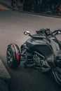 Black, elegant, sport can-am spyder f3 motorbike, close-up, vertical