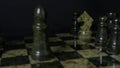 Black elephant in chess defeats white horse. Detail of chess piece on black background. Chess game. closeup view Royalty Free Stock Photo