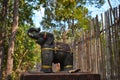 Black elephant statue in Thai countryside