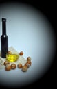 Olive oil, sunflower seeds, nuts and salt Royalty Free Stock Photo