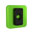 Black Emergency mobile phone call to hospital icon isolated on transparent background. Green square button.