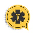 Black Emergency star - medical symbol Caduceus snake with stick icon isolated on white background. Star of Life. Yellow Royalty Free Stock Photo
