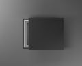 Black empty box mock up on dark gray background. Top view. Template for your presentation design, banner, brochure or Royalty Free Stock Photo