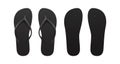 Black Empty Flip Flop set. Front and back view. Vector Design Template of Summer Beach Flip Flops Pair For Advertising