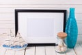 Black empty frame and ocean theme decorations Royalty Free Stock Photo