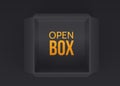 Black empty open box isolated on black background. Top view. Template for your presentation design, banner, brochure or Royalty Free Stock Photo