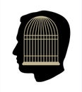 Iron cage in form of man face. Vector drawing icon