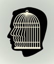 Iron cage in form of man face. Vector drawing icon