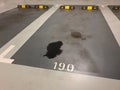 Black engine oil stains on the carpark floor