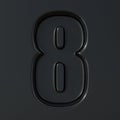 Black engraved font Number 8 EIGHT 3D