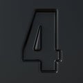 Black engraved font Number 4 FOUR 3D