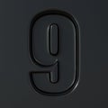 Black engraved font Number 9 NINE 3D