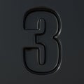 Black engraved font Number 3 THREE 3D