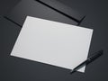 Black envelope with blank paper sheet and pen. 3d rendering