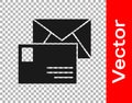 Black Envelope icon isolated on transparent background. Email message letter symbol. Vector Royalty Free Stock Photo