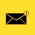 Black Envelope icon isolated on yellow background. Received message concept. New, email incoming message, sms. Mail Royalty Free Stock Photo