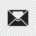 Email envelope icon vector in black minimal style, mail message symbol isolated on transparent background Royalty Free Stock Photo