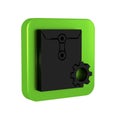 Black Envelope setting icon isolated on transparent background. Green square button.