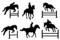 Black equestrian silhouettes are on a white background