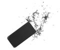 Black eraser and black eraser scrap on white background, top view Royalty Free Stock Photo