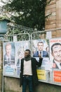 Black ethnicity man showing support to Emmanuel Macron