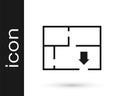 Black Evacuation plan icon isolated on white background. Fire escape plan. Vector