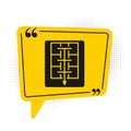 Black Evacuation plan icon isolated on white background. Fire escape plan. Yellow speech bubble symbol. Vector