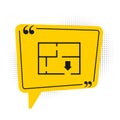 Black Evacuation plan icon isolated on white background. Fire escape plan. Yellow speech bubble symbol. Vector