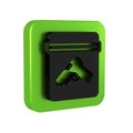 Black Evidence bag with pistol or gun icon isolated on transparent background. Green square button. Royalty Free Stock Photo