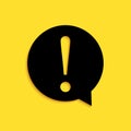 Black Exclamation mark in circle icon isolated on yellow background. Hazard warning symbol. FAQ sign. Copy files, chat Royalty Free Stock Photo