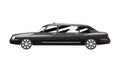 Black executive sedan car with blue flasher siren, business luxury vehicle side view vector Illustration on a white Royalty Free Stock Photo