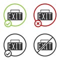 Black Exit icon isolated on white background. Fire emergency icon. Circle button. Vector Royalty Free Stock Photo