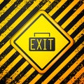 Black Exit icon isolated on yellow background. Fire emergency icon. Warning sign. Vector Royalty Free Stock Photo