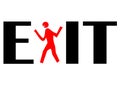 Black exit sign with a red person with a mask