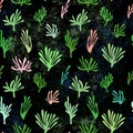 Black exotic seamless pattern with abstract tropical plants. Square background