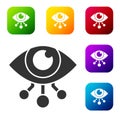 Black Eye scan icon isolated on white background. Scanning eye. Security check symbol. Cyber eye sign. Set icons in Royalty Free Stock Photo